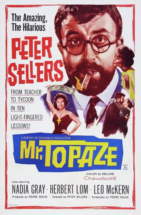 Framed Print : MR. TOPAZE, top: Peter Sellers, bottom left: Nadia Gray on poster art, 1961, TM and Copyright 20th Century Fox Film Corp. All rights reserved. / courtesy Everett Collection