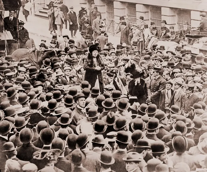 Framed Print : Mrs. Harriot Stanton Blatch (1856-1940), exhorted the Wall Street crowds as she took the women's rights movement into the streets