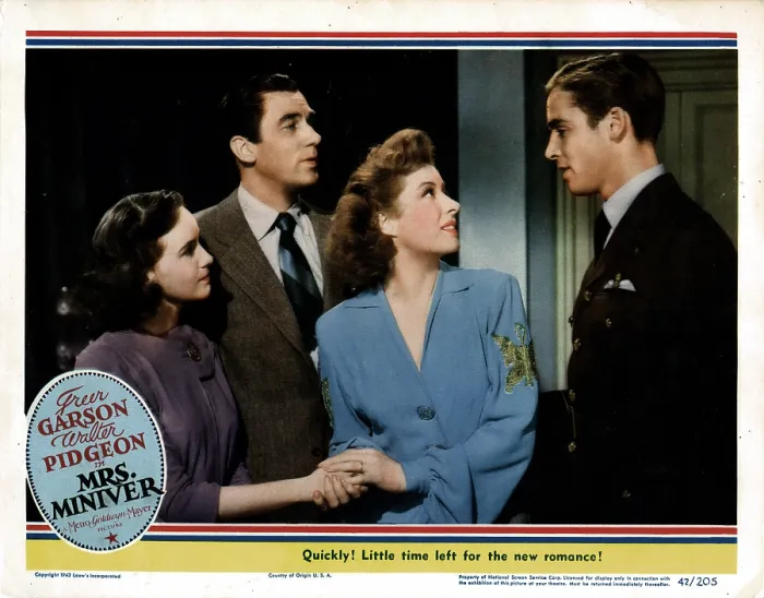 Framed Print : MRS. MINIVER, from left, Teresa Wright, Walter Pidgeon, Greer Garson, Richard Ney, 1942 Framed Print : MRS. MINIVER, from left, Teresa Wright, Walter Pidgeon, Greer Garson, Richard Ney, 1942