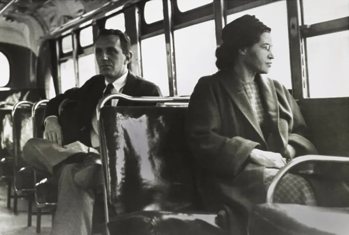 Framed Print : Mrs. Rosa Parks, 43, in a forward seat of a Montgomery, Alabama, bus on December 21, 1956