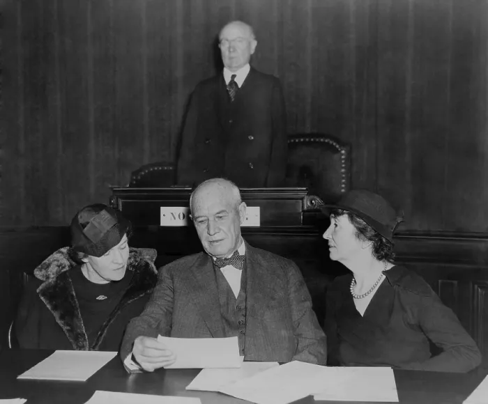 Framed Print : Mrs. Thomas N. Hepburn (left), mother of Actress Katherine Hepburn at Congress. She discusses birth control bill with Rep
