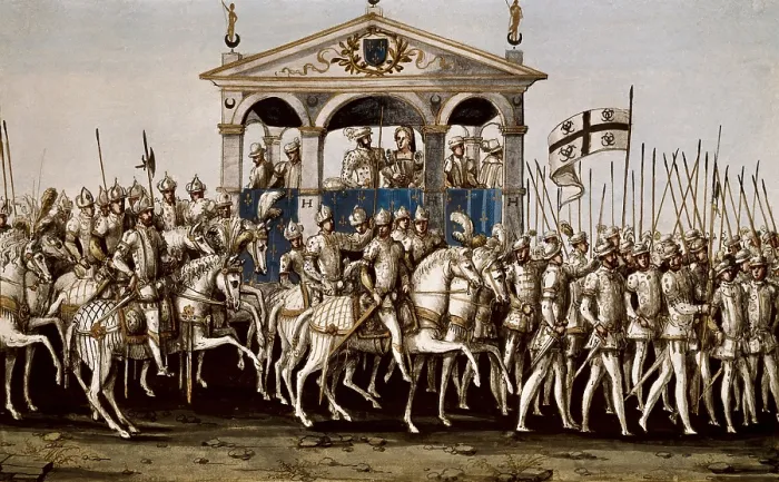 Framed Print : Ms Y 28. 'Relation de l'entree de Henri II, roi de France, Rouen, le 1er octobre 1550'