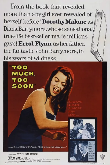 Framed Print : TOO MUCH, TOO SOON, US poster art, Dorothy Malone, Errol Flynn, 1958