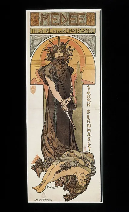 Framed Print : MUCHA, Alphonse Maria (1860-1939). Sarah Bernhardt as Medee at the Theatre de la Renaissance. 1898 Framed Print : MUCHA, Alphonse Maria (1860-1939). Sarah Bernhardt as Medee at the Theatre de la Renaissance. 1898
