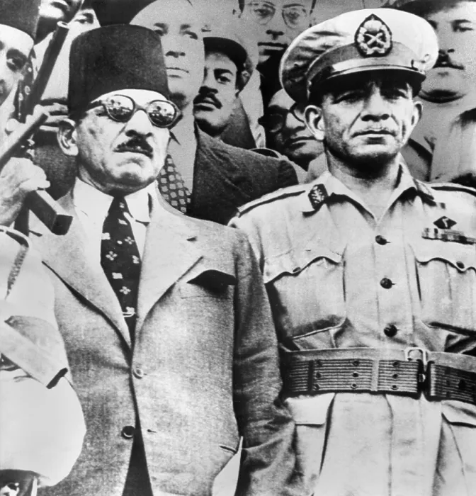 Framed Print : Muhammad Naguib with Egyptian Premier Ali Maher, who was appointed by King Farouk, in 1952. Muhammad Naguib commanded Egyptian troops during the Palestine War in 1948 Framed Print : Muhammad Naguib with Egyptian Premier Ali Maher, who was appointed by King Farouk, in 1952. Muhammad Naguib commanded Egyptian troops during the Palestine War in 1948