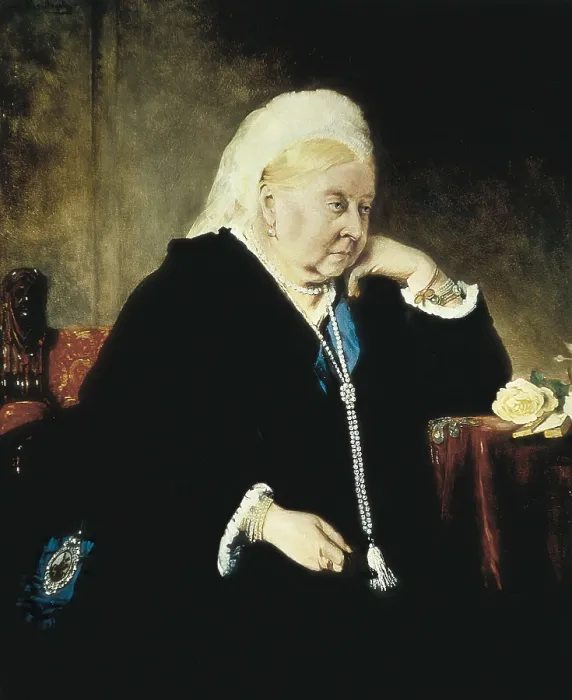 Framed Print : MULLER, Bertha (1848-1925). Victoria I. 1900. Seated portrait, made after Heinrich von Angeli's work. Oil on canvas. UNITED KINGDOM. London. National Portrait Gallery