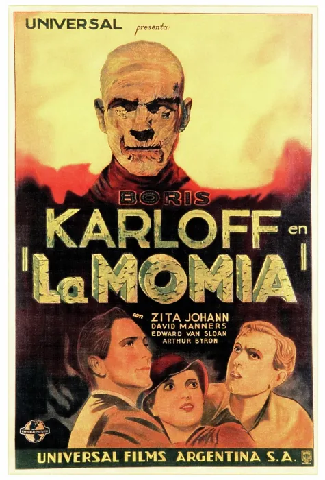 Framed Print : THE MUMMY (aka LA MOMIA), top: Boris Karloff, bottom from left: David Manners, Zita Johann, Bramwell Fletcher on Argentinian poster art, 1932 Framed Print : THE MUMMY (aka LA MOMIA), top: Boris Karloff, bottom from left: David Manners, Zita Johann, Bramwell Fletcher on Argentinian poster art, 1932