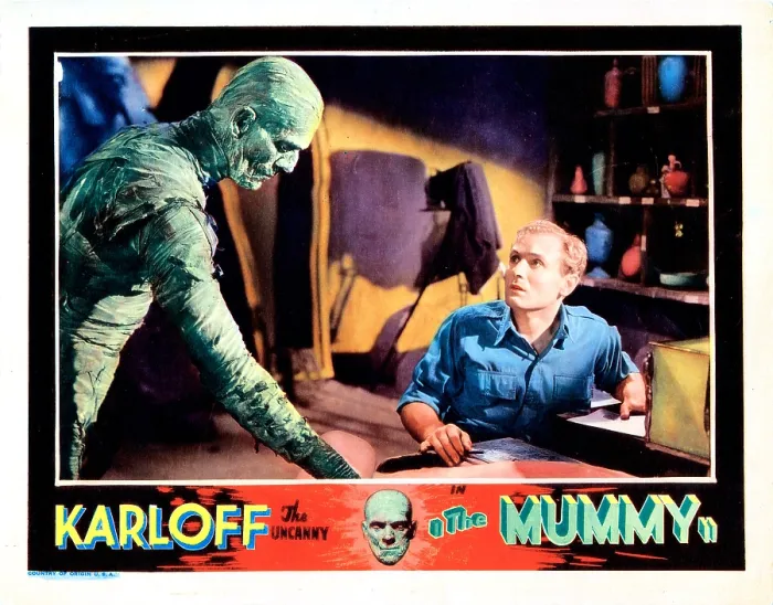 Framed Print : THE MUMMY, US lobbycard, inset from left: Boris Karloff, Bramwell Fletcher, bottom from left: Boris Karloff, Zita Johann on 1951 re-release lobbycard, 1932 Framed Print : THE MUMMY, US lobbycard, inset from left: Boris Karloff, Bramwell Fletcher, bottom from left: Boris Karloff, Zita Johann on 1951 re-release lobbycard, 1932