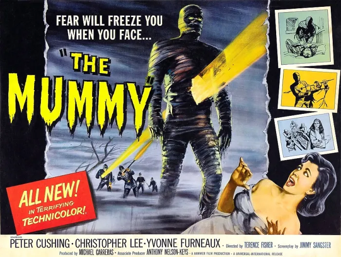 Framed Print : THE MUMMY, as the Mummy': Christopher Lee; lower right: Yvonne Furneaux on Hammer horror classic poster art, 1959