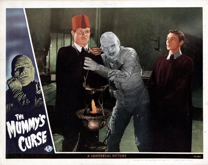 Framed Print : THE MUMMY'S CURSE, from left, Peter Coe, Lon Chaney, Jr. Martin Kosleck, 1944