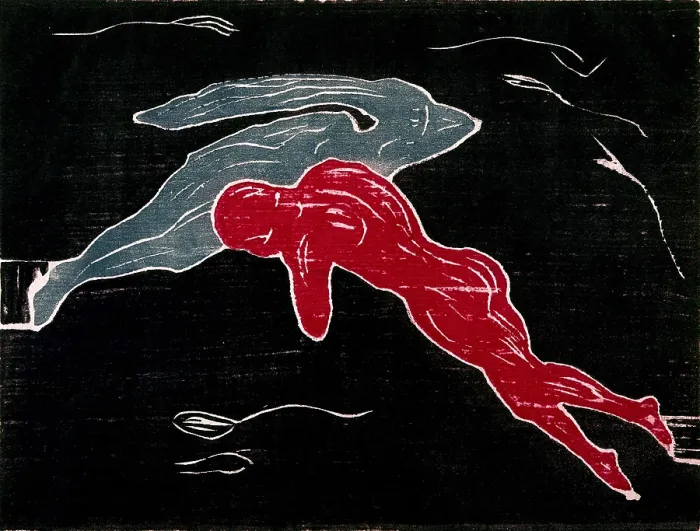 Framed Print : MUNCH, Edvard (1883-1944). Encounter in Space. beg. 20th c. Expressionism. Litography. NORWAY. Oslo. Munch Museum. AISA / Everett Collection - Image has fine art copyright