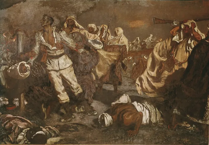 Framed Print : MUnOZ i DEGRAIN, Antoni (1841-1924). Episode of the Rif War; The corporal Noval. 1910