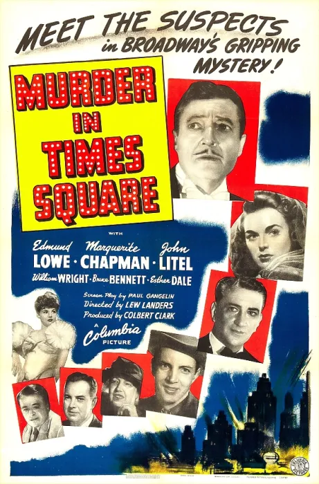 Framed Print : MURDER IN TIMES SQUARE, US poster, from top: Edmund Lowe, Marguerite Chapman, John Litel, Bruce Bennett, Esther Dale, Sidney Blackmer, Douglas Leavitt, Veda Ann Borg, 1943
