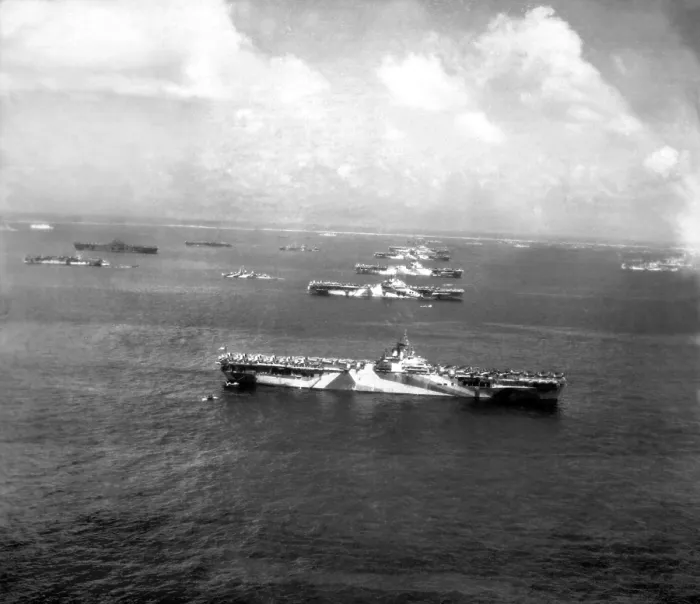 Framed Print : Murderers Row, U.S. Air Craft Carriers at Ulithi Atoll, Dec. 1944