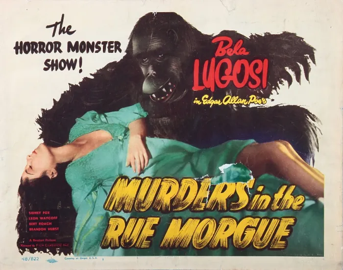 Framed Print : MURDERS IN THE RUE MORGUE, Sidney Fox (bottom); Charles Gemora (top, as the gorilla), 1948 re-release poster art, 1932 Framed Print : MURDERS IN THE RUE MORGUE, Sidney Fox (bottom); Charles Gemora (top, as the gorilla), 1948 re-release poster art, 1932