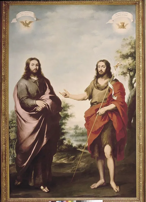 Framed Print : MURILLO, Bartolom Esteban (1617-1682). Saint John the Baptist Pointing to Christ. ca. 1655. Baroque art. Oil on canvas. UNITED STATES OF AMERICA. Chicago