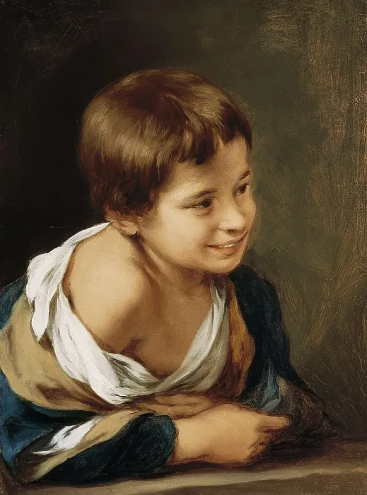 Framed Print : MURILLO, Bartolom Esteban (1617-1682). A Peasant Boy leaning on a Sill. 1670s. Baroque art. Oil on canvas. UNITED KINGDOM. London. National Gallery