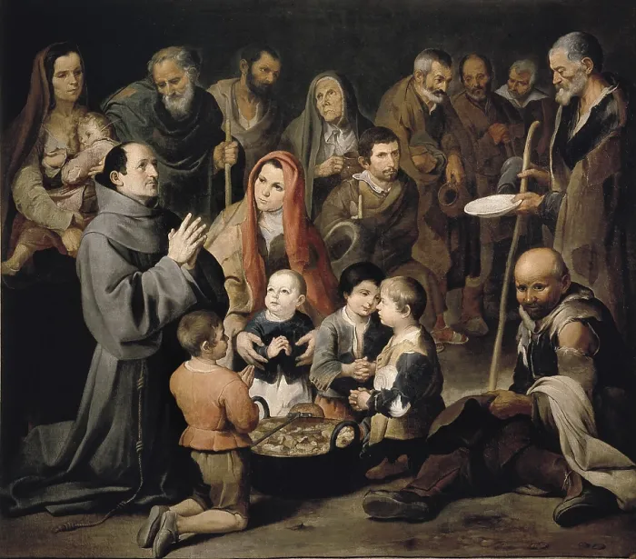 Framed Print : MURILLO, Bartolome Esteban (1617-1682). Saint Diego de AlcalA Feeding the Poor. 1645 - 1646. Baroque art. Oil on canvas. SPAIN. Madrid. St. Fernando Royal Academy Museum