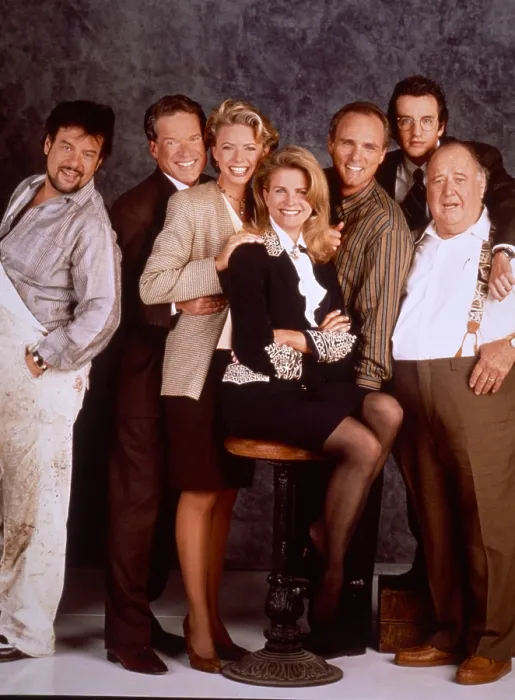 Framed Print : MURPHY BROWN, from left: Robert Pastorelli, Charles Kimbrough, Faith Ford, Candice Bergen, Joe Regalbuto, Grant Shaud, Pat Corley, (1993), 1988-2018