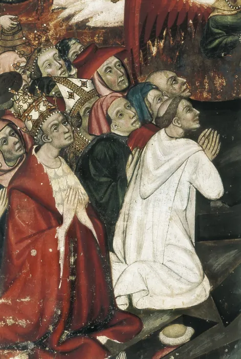 Framed Print : MURRamon de (?-1435). Guimera Altarpiece. 1402-1412. Detail of the central predella. Scene of the Last Judgement. Gothic art. Tempera on wood. SPAIN. Vic. Vic Episcopal Museum Framed Print : MURRamon de (?-1435). Guimera Altarpiece. 1402-1412. Detail of the central predella. Scene of the Last Judgement. Gothic art. Tempera on wood. SPAIN. Vic. Vic Episcopal Museum
