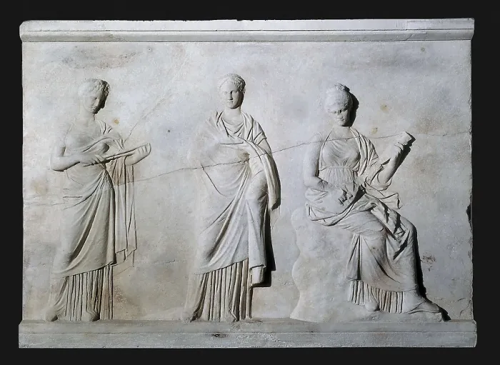 Framed Print : Three Muses Relief. 330 -320 BC. Pedestal from the ancient city of Mantinea. Hellenistic art. Relief on marble. GREECE. Athens. National Museum of Archaeology Framed Print : Three Muses Relief. 330 -320 BC. Pedestal from the ancient city of Mantinea. Hellenistic art. Relief on marble. GREECE. Athens. National Museum of Archaeology