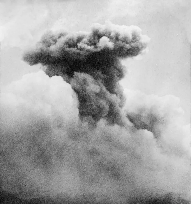 Framed Print : Mushroom smoke column of Mont Pelee, Martinique, a French territory in Caribbean in June 1902