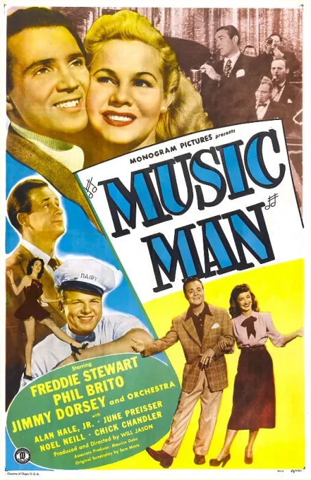 Framed Print : MUSIC MAN, US poster, top from left: Freddie Stewart, June Preisser, top right: Jimmy Dorsey and his orchestra, center from top: Chick Chandler, Alan Hale Jr