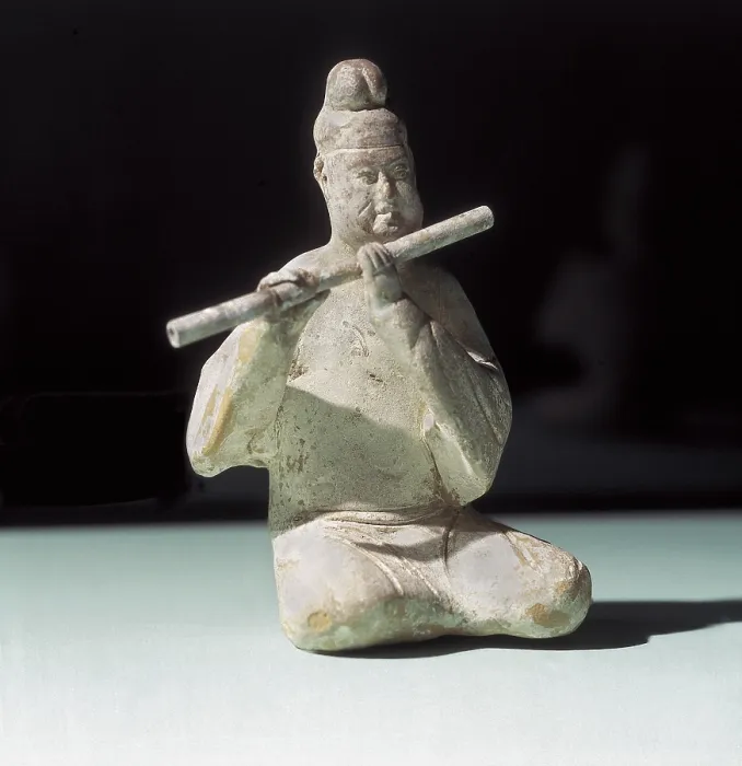 Framed Print : Musician Playing the Dizi. 618 - 907. Chinese art. Tang period. Ceramics. CHINA. Beijing. Museum of History of China. Proc: CHINA. Xian. - J