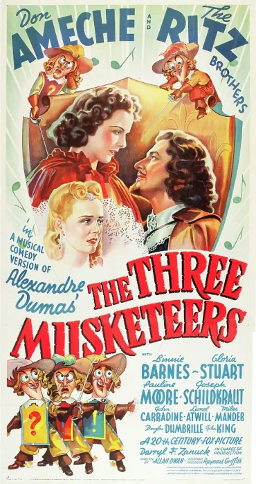Framed Print : THE THREE MUSKETEERS, top clockwise: Binnie Barnes, Pauline Moore, Don Ameche, bottom: The Ritz Brothers on poster art, 1939, TM and Copyright 20th Century Fox Film Corp Framed Print : THE THREE MUSKETEERS, top clockwise: Binnie Barnes, Pauline Moore, Don Ameche, bottom: The Ritz Brothers on poster art, 1939, TM and Copyright 20th Century Fox Film Corp