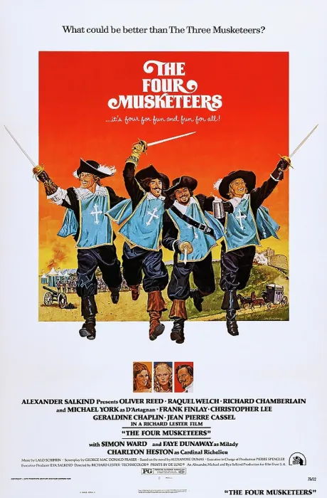 Framed Print : THE FOUR MUSKETEERS, US poster, top from left: Richard Chamberlain, Frank Finlay, Oliver Reed, Michael York, bottom from left: Raquel Welch, Faye Dunaway, Charlton Heston, 1974