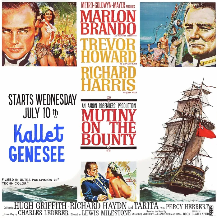 Framed Print : MUTINTY ON THE BOUNTY, US advance poster art, top from left: Marlon Brando, Tarita, Trevor Howard; botton insert from left: Marlon Brando, Tarita, 1962 Framed Print : MUTINTY ON THE BOUNTY, US advance poster art, top from left: Marlon Brando, Tarita, Trevor Howard; botton insert from left: Marlon Brando, Tarita, 1962