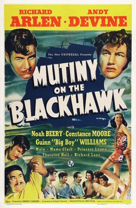 Framed Print : MUTINY ON THE BLACKHAWK, US poster art, top from left: Richard Arlen, Andy Devine; bottom left: Richard Arlen, Noah Beery, 1939