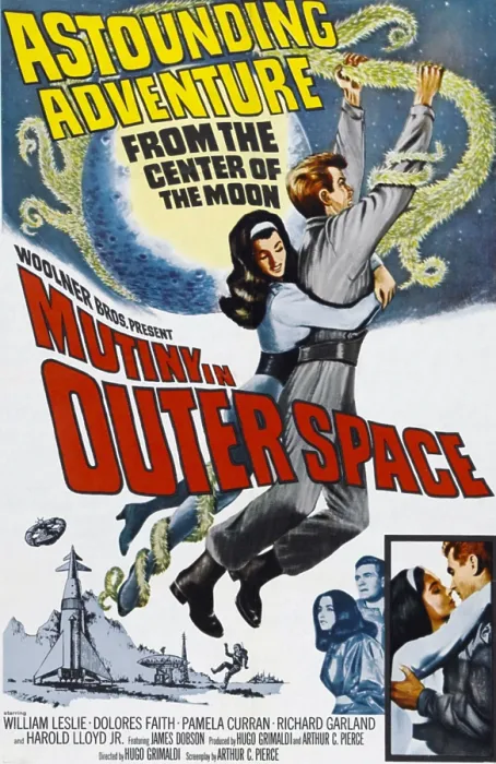 Framed Print : MUTINY IN OUTER SPACE, poster art, top center and bottom, from left: Dolores Faith, William Leslie, 1965 Framed Print : MUTINY IN OUTER SPACE, poster art, top center and bottom, from left: Dolores Faith, William Leslie, 1965