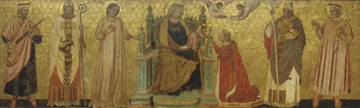 Framed Print : Mystic Marriage of Saint Catherine and Saints, by Master of the paliotto of Seven Saints, 14th Century, tempera on board with golden background - Italy, Veneto, Venrona Framed Print : Mystic Marriage of Saint Catherine and Saints, by Master of the paliotto of Seven Saints, 14th Century, tempera on board with golden background - Italy, Veneto, Venrona