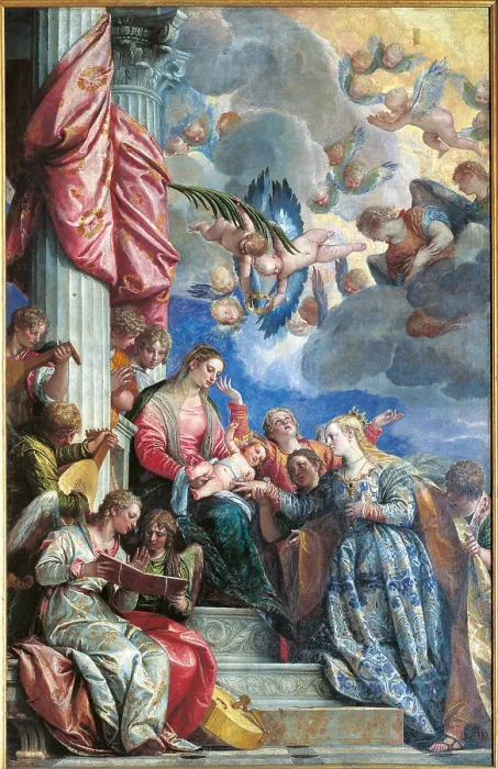 Framed Print : The Mystic Marriage of St Catherine, by Paolo Caliari known as Veronese, 1575 about, 16th Century, oil on canvas, cm 377 x 241 - Italy, Veneto, Venice, Accademia Art Galleries