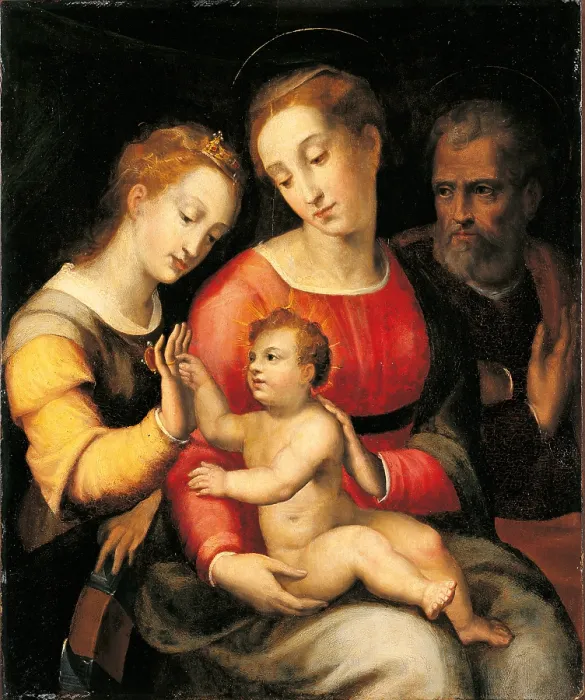 Framed Print : Mystical Marriage of St Catherine, by Unknown Artist, 16th Century, oil on panel, cm 74, 6 x 61, 6 - Italy, Lombardy, Milan, Banca Popolare di Milano Art Collection. All Framed Print : Mystical Marriage of St Catherine, by Unknown Artist, 16th Century, oil on panel, cm 74, 6 x 61, 6 - Italy, Lombardy, Milan, Banca Popolare di Milano Art Collection. All