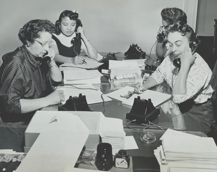 Framed Print : NAACP women during a membership campaign New York City, May 1955. The were recruiting new members on the first anniversary of the Brown v