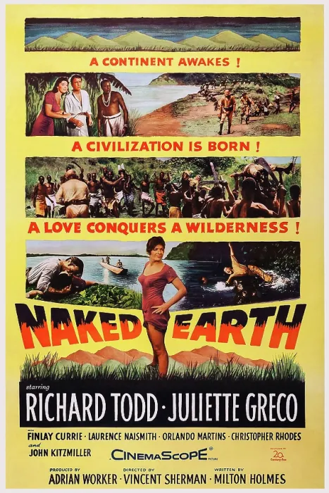 Framed Print : THE NAKED EARTH, US poster art, top left: Juliette Greco, Richard Todd; center: Juliette Greco, 1958, TM & Copyright 20th Century Fox Film Corp