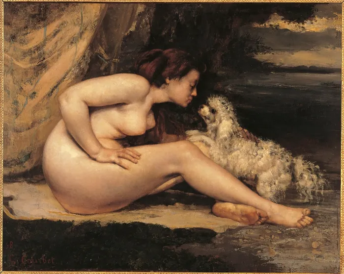Framed Print : Naked Woman with a Dog (Lontine Renaude), by Gustave Courbet, 1861 - 1862, 19th Century, oil on canvas, cm 65 x 81 - France, Ile de France, Paris, Muse dOrsay. All Framed Print : Naked Woman with a Dog (Lontine Renaude), by Gustave Courbet, 1861 - 1862, 19th Century, oil on canvas, cm 65 x 81 - France, Ile de France, Paris, Muse dOrsay. All