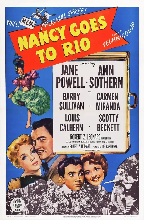 Framed Print : NANCY GOES TO RIO, US poster art, from top left: Carmen Miranda, Barry Sullivan, Ann Sothern, Scotty Beckett, Jane Powell, 1950