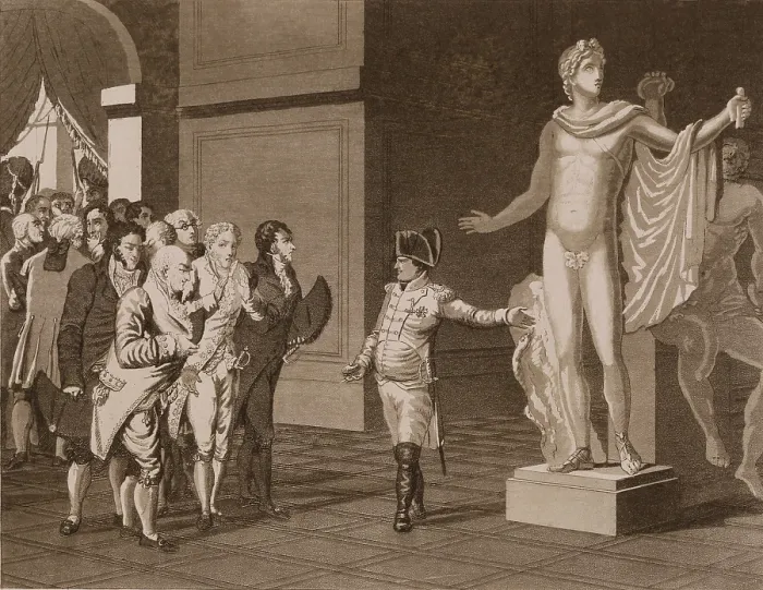 Framed Print : Napoleon Bonaparte (1769-1821), shows the Directory the art treasures he looted from his first campaign in Italy in 1797