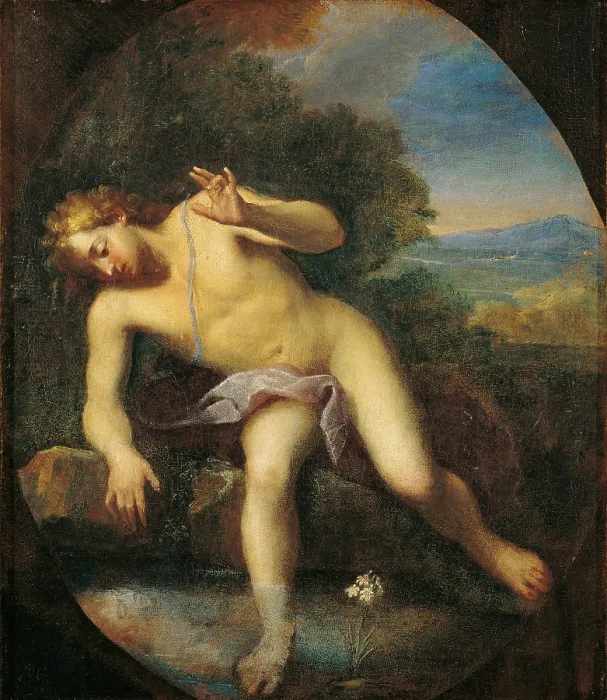 Framed Print : Narcissus at the Pool (Narciso alla fonte), by Unknown Roman Artist, Ca