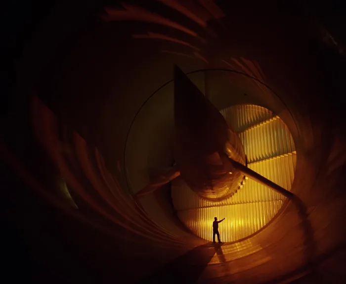 Framed Print : A NASA technician is dwarfed by the doors of the Transonic Wind Tunnel at NASA Langley Research Center, Hampton, Virginia. 1996
