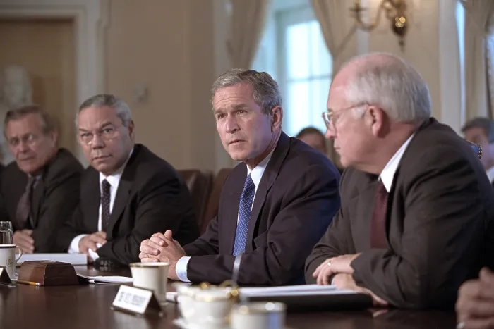 Framed Print : National Security Council on Sept 12, 2001, the day following the 9-11 Terrorist Attacks