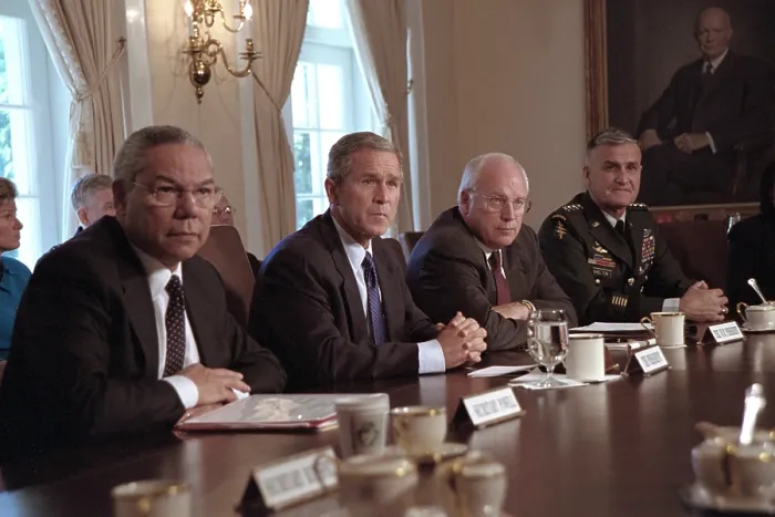 Framed Print : National Security Council on Sept 12, 2001, the day following the 9-11 Terrorist Attacks