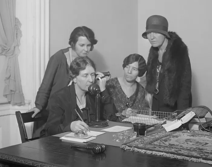 Framed Print : National Woman's Party telephoned the 1930 World Conference in the Hague. April 3, 1930. L-R: Anna Kelton Wiley; Alice Paul; and Elsie Hill Framed Print : National Woman's Party telephoned the 1930 World Conference in the Hague. April 3, 1930. L-R: Anna Kelton Wiley; Alice Paul; and Elsie Hill