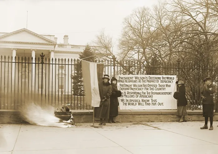 Framed Print : National Women's Party demonstration with a bonfire in front of the White House in 1918