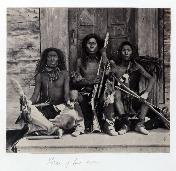 Framed Print : Three Native American Indians, detail from diptych titled: Garry the Spokan chief and three of his men, photograph, 1861
