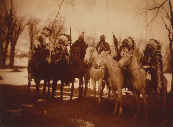 Framed Print : Native American tribal leaders in costume and on horseback