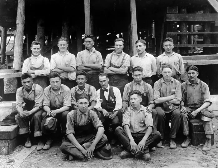 Framed Print : Twenty five Native Americans from the Carlisle Indian College, working in Hog Island shipyard. Philadelphia, Pennsylvania. World War I. Sept. 4, 1918